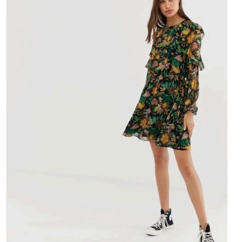 Maison Scotch Yeah Jungle Floral Print Dress Size Black/Green Size XS - Picture 2 of 13